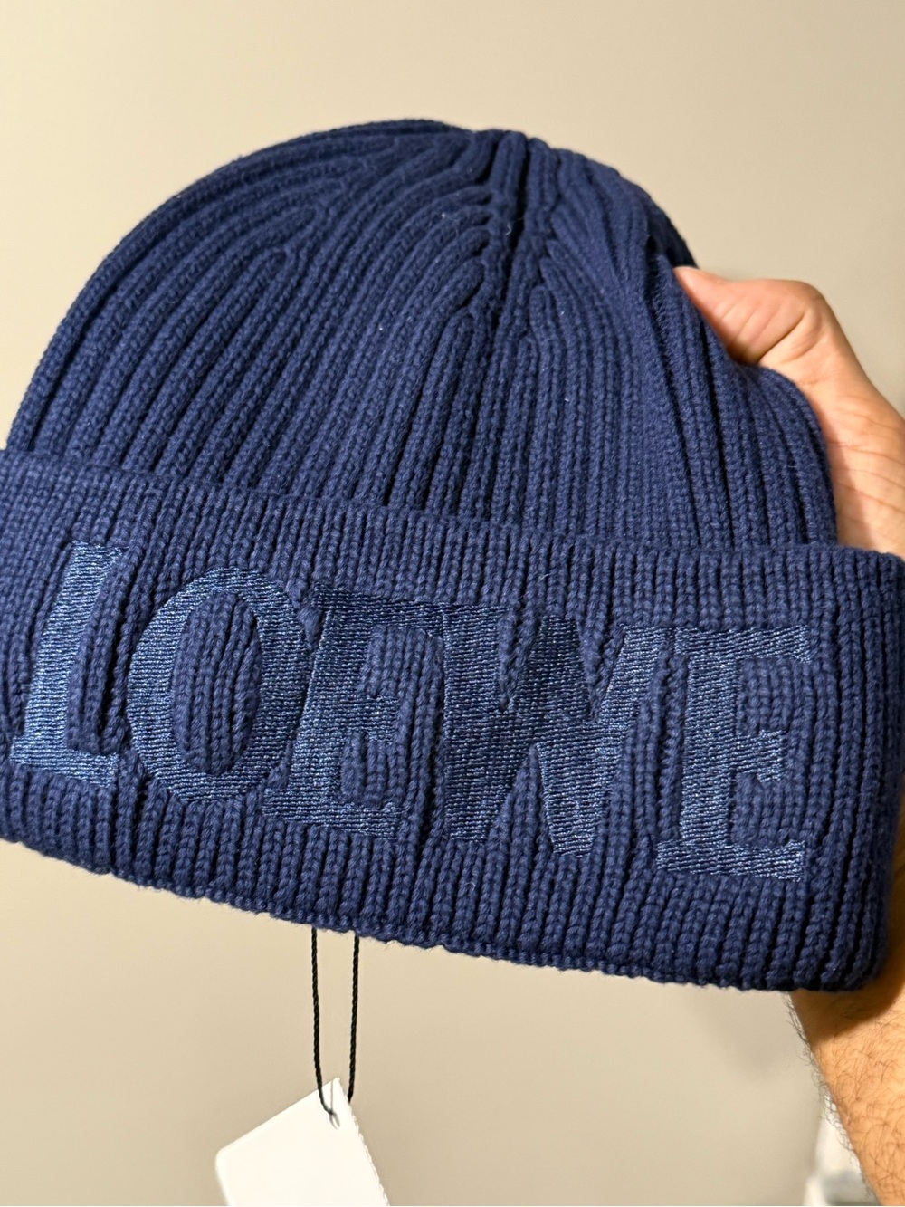 Loewe Navy Ribbed Knit Beanie with Embroidered Logo